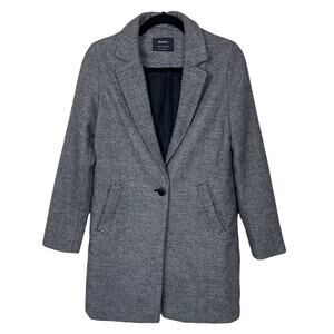 Bershka Long Sleeve Notch Collar Single Button Houndstooth Coat Black White XS